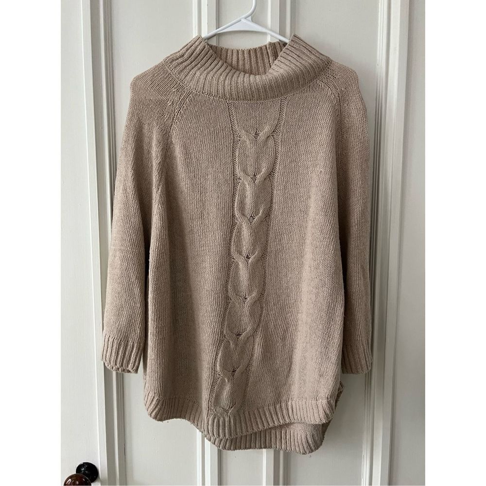 Beige mock neck cable knit dolman sweater M